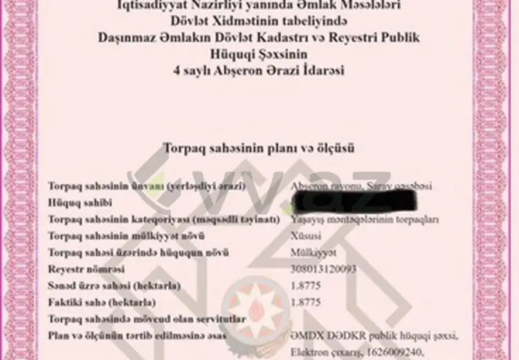188 sot Torpaq Satılır, Novxanı, Abşeron