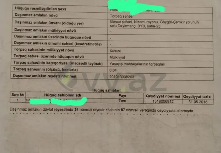 4 sot Torpaq Satılır, Gəncə