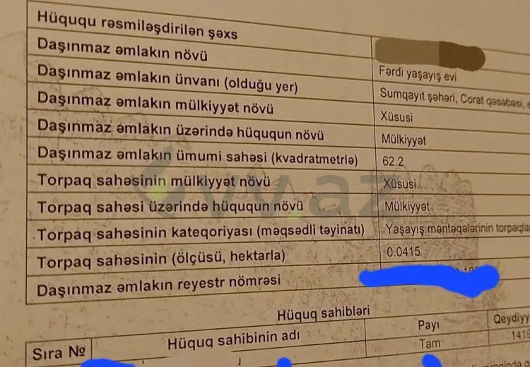 4 sot Torpaq Satılır, Corat köhnə , Sumqayıt