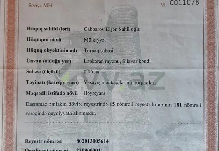 6 sot Torpaq Satılır, Lənkəran