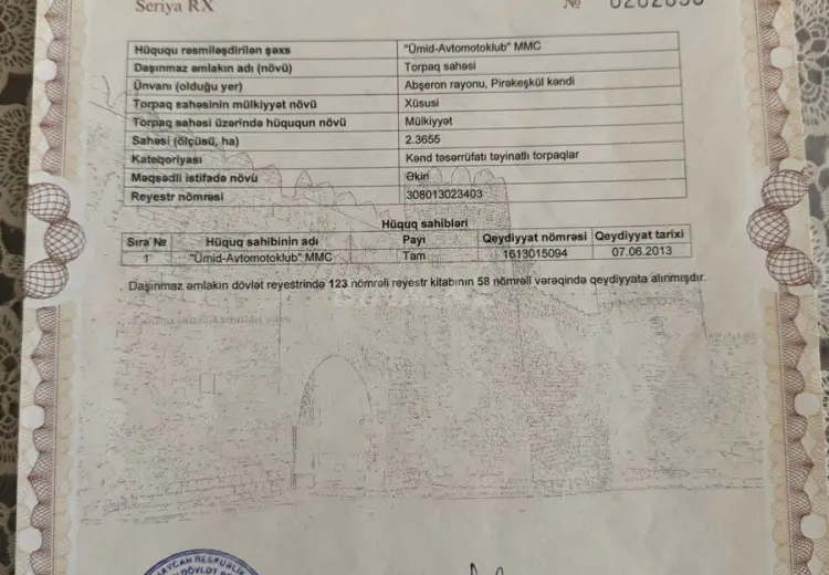 2365 sot Torpaq Satılır, Abşeron