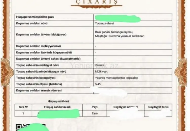 550 sot Torpaq Satılır, Albalı qəs., Sabunçu, Bakı