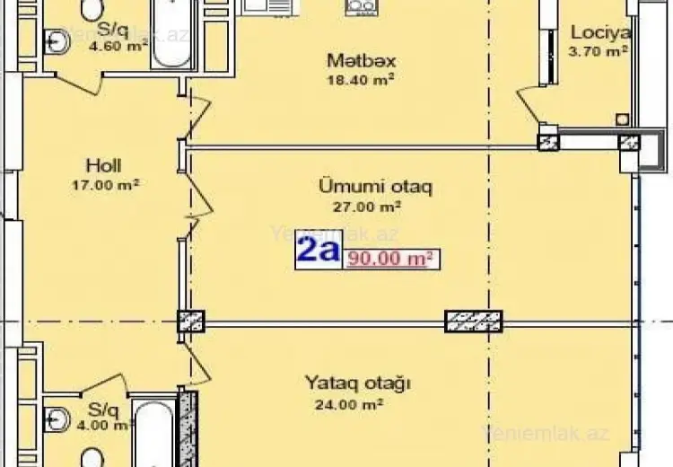 2 otaqlı mənzil Satılır, Rəsulzadə qəs., Binəqədi, Bakı