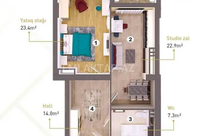 1 otaqlı mənzil Satılır, Yasamal qəs., Yasamal, Bakı