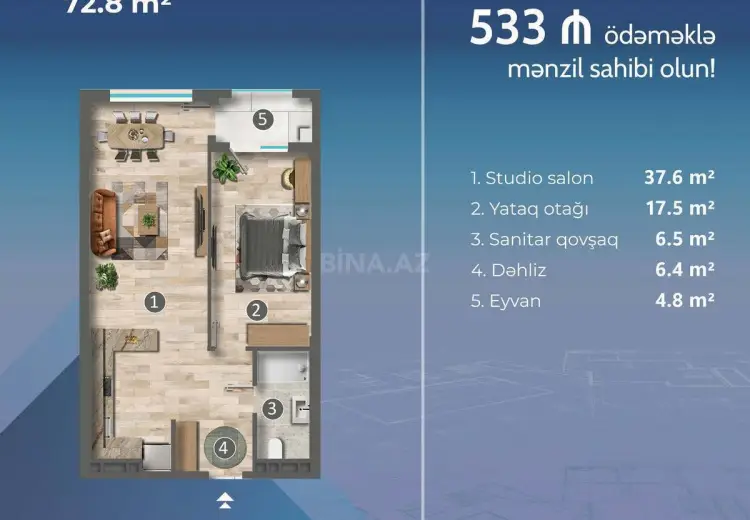 2 otaqlı mənzil Satılır, Sumqayıt