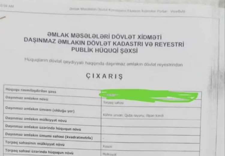 8 sot Torpaq Satılır, Quba