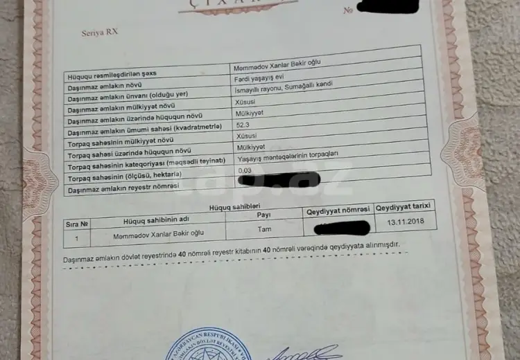 3 otaqlı mənzil , İsmayıllı