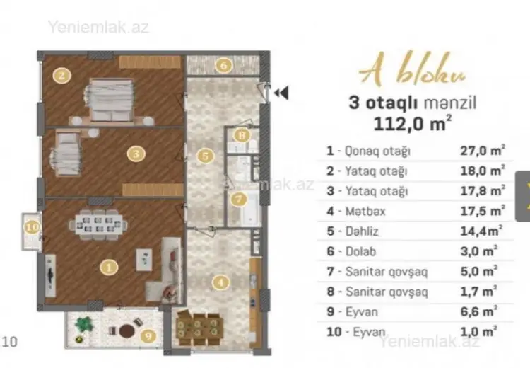 3 otaqlı mənzil Satılır, Binəqədi qəs., Binəqədi, Bakı