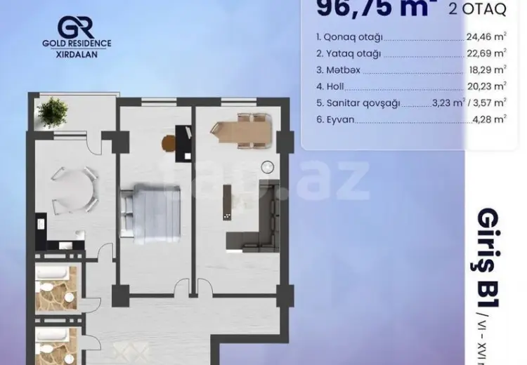 2 otaqlı mənzil , Xırdalan