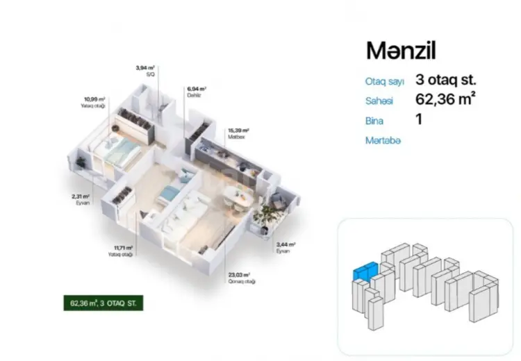 3 otaqlı mənzil , Sumqayıt