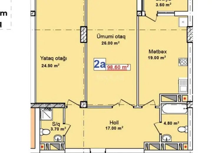 2 otaqlı mənzil Satılır, Rəsulzadə qəs., Binəqədi, Bakı