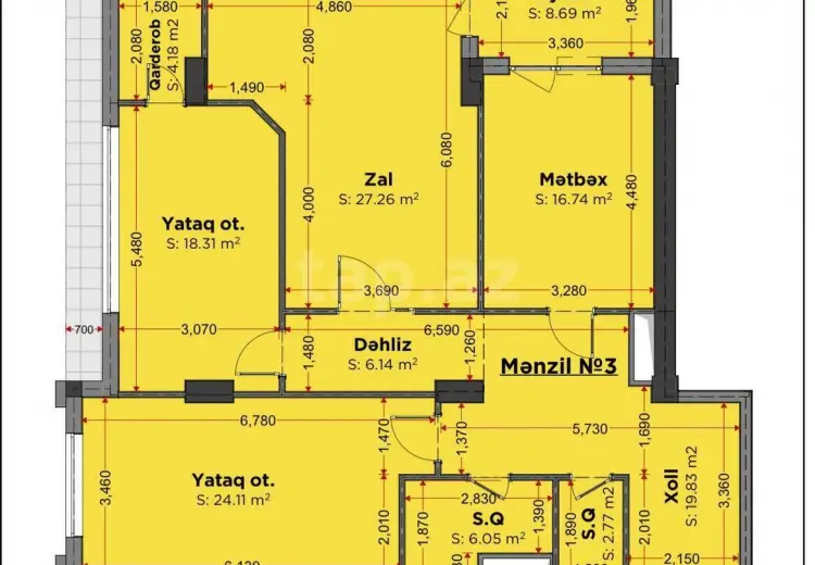 3 otaqlı mənzil , Bakı