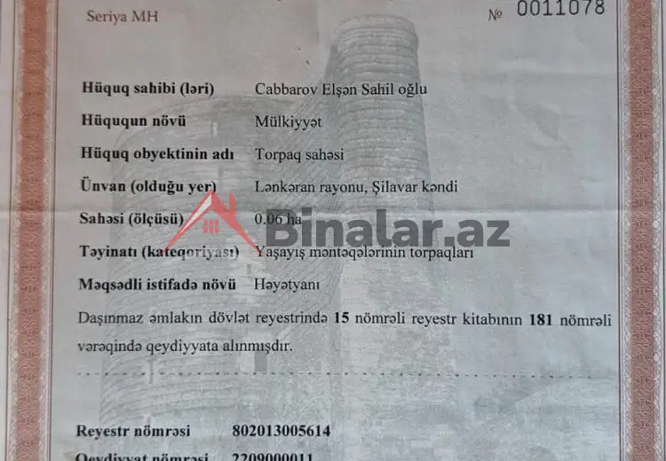 0 sot Torpaq Satılır, Lənkəran
