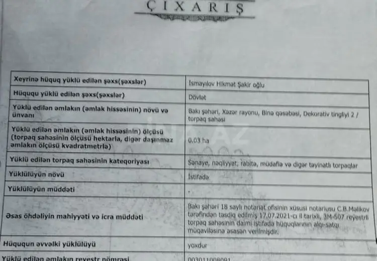 3 sot Torpaq Satılır, Binə qəs., Xəzər, Bakı