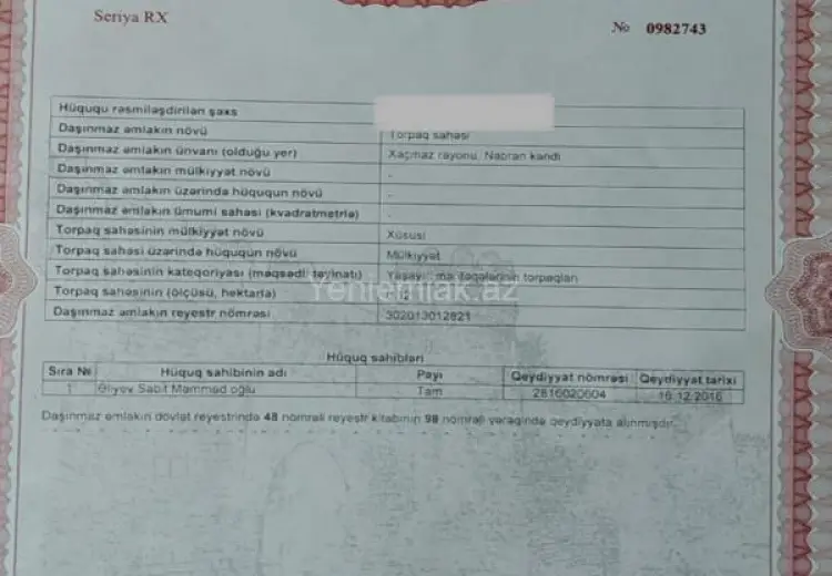 9 sot Torpaq Satılır, Xaçmaz