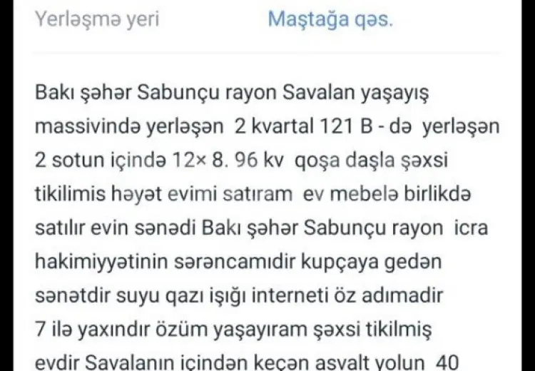 3 otaqlı mənzil , Savalan qəs., Sabunçu, Bakı