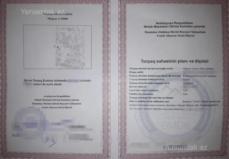 4 sot Torpaq Satılır, Saray, Abşeron