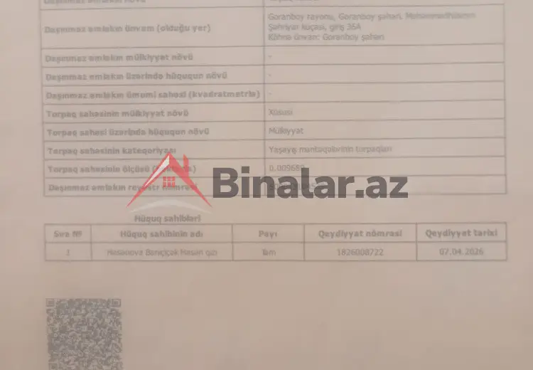 0 sot Torpaq Satılır, Goranboy