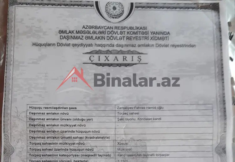 0 sot Torpaq Satılır, Şəki
