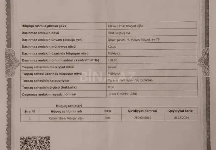 5 otaqlı mənzil Satılır, Qusar