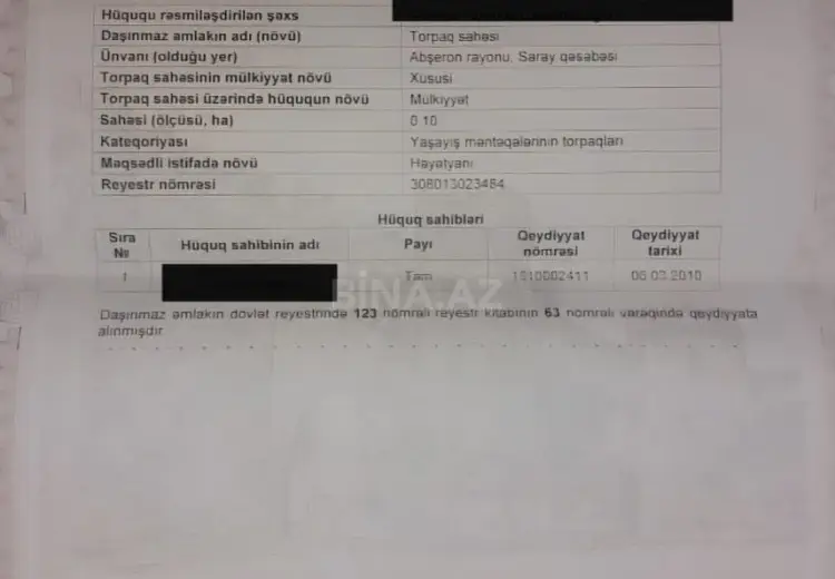 4 sot Torpaq Satılır, Saray, Abşeron