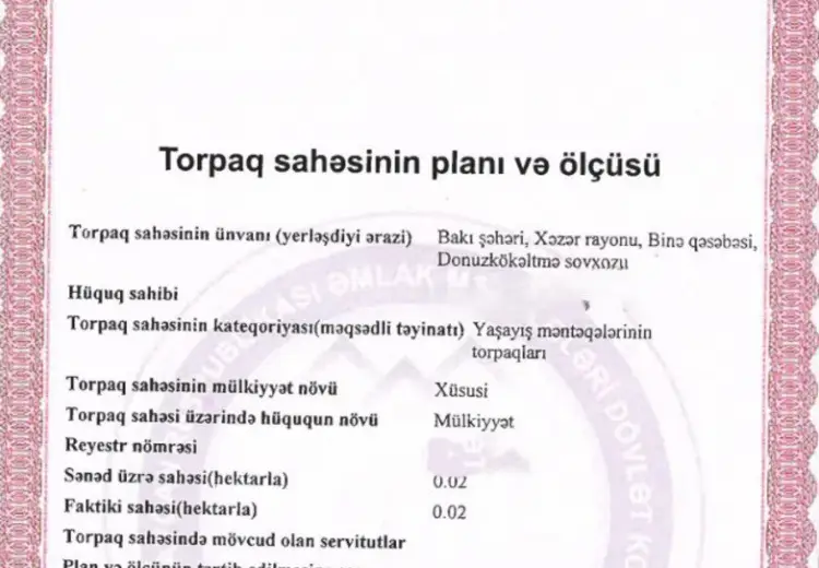 2 sot Torpaq Satılır, Binə qəs., Xəzər, Bakı