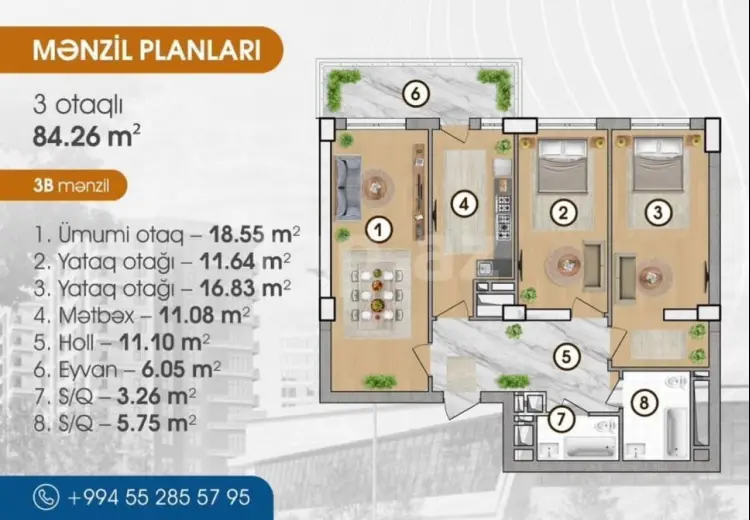 3 otaqlı mənzil , Sumqayıt