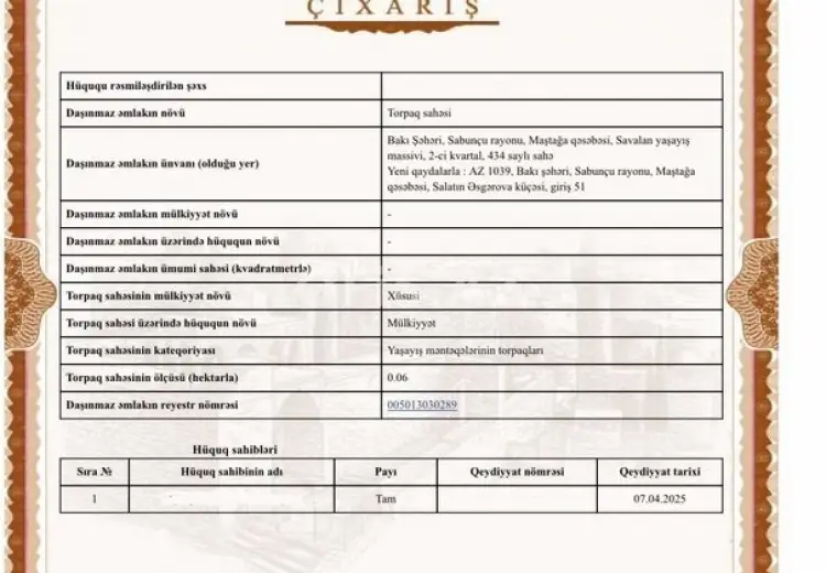 0 sot Torpaq Satılır, Sabunçu qəs., Sabunçu, Bakı