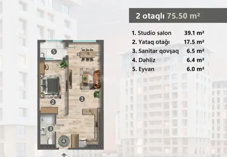 2 otaqlı mənzil Satılır, Sumqayıt