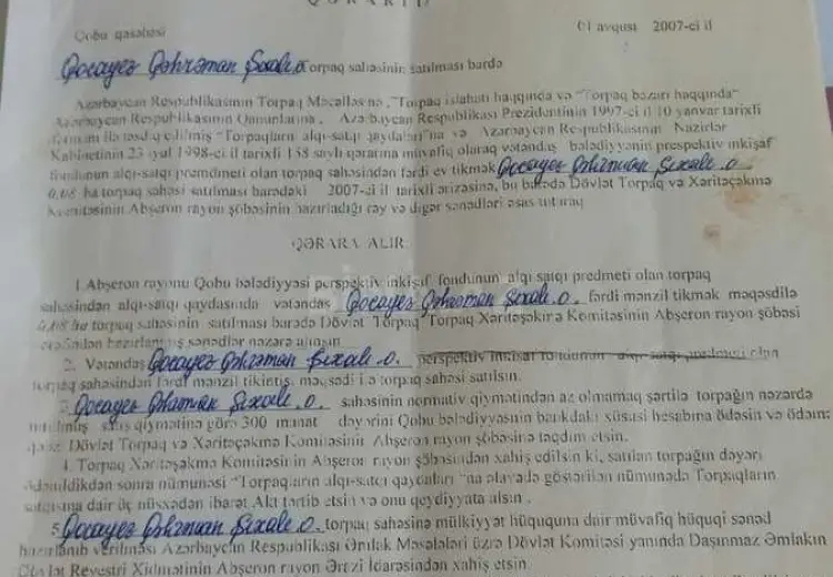 8 sot Torpaq Satılır, Qobu, Abşeron