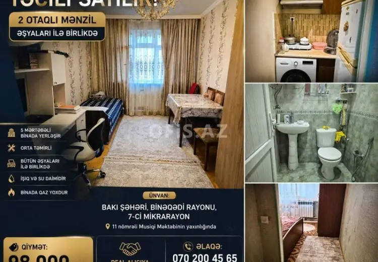 98 AZN - 2 otaqlı mənzil Satılır, Dərnəgül, Binəqədi, Bakı