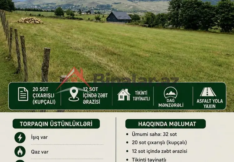 32 sot Torpaq Satılır, Qusar