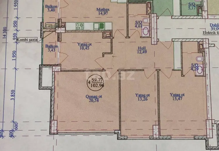 4 otaqlı mənzil , Bakı