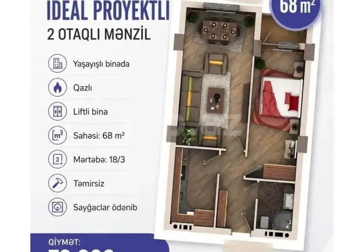 2 otaqlı mənzil , Xırdalan