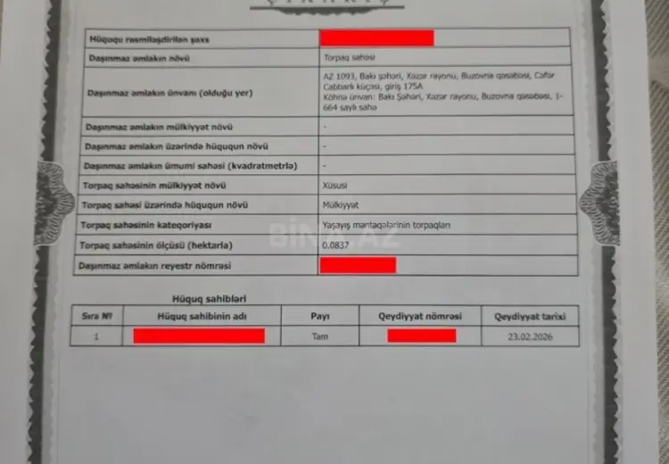 8.4 sot Torpaq Satılır, Buzovna, Xəzər, Bakı