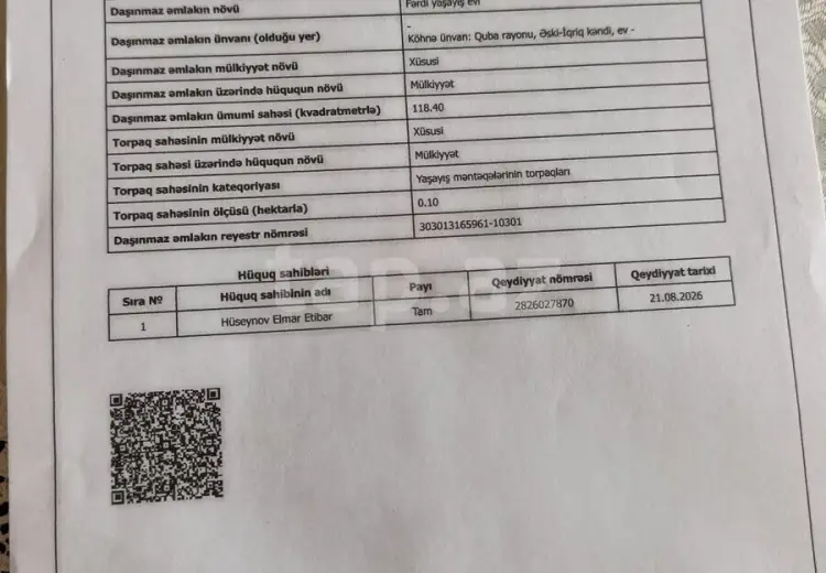 6 otaqlı mənzil , Quba