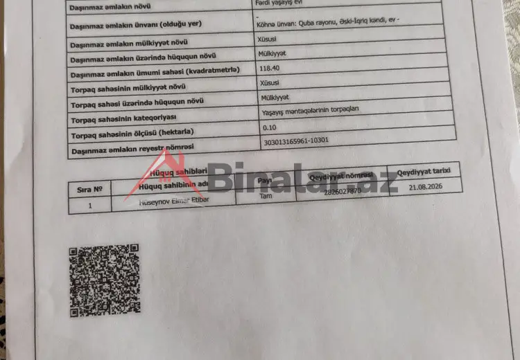 6 otaqlı mənzil Satılır, Quba