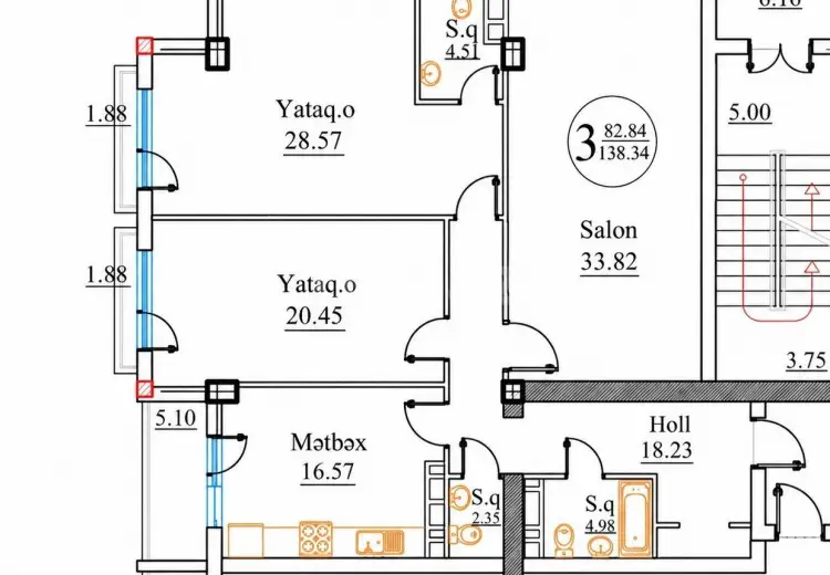 3 otaqlı mənzil , Bakı