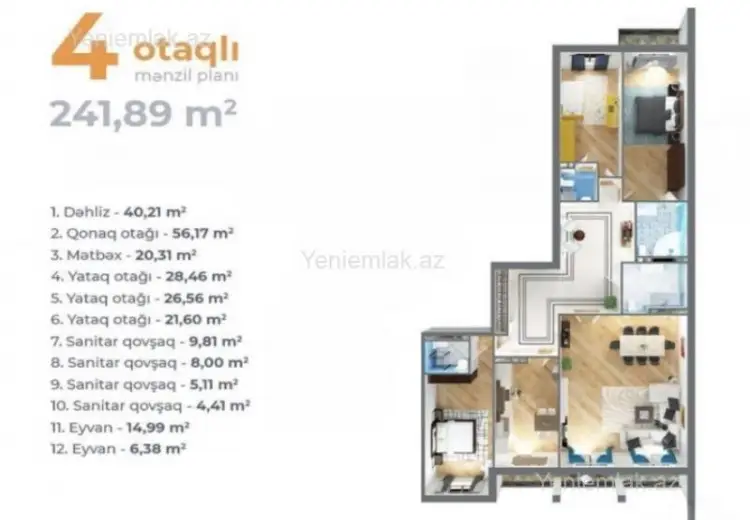 678 000 AZN - 4 otaqlı mənzil Satılır, Nəsimi, Bakı