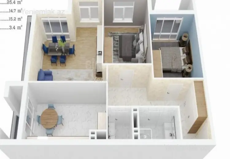 336 000 AZN - 3 otaqlı mənzil Satılır, Binəqədi qəs., Binəqədi, Bakı
