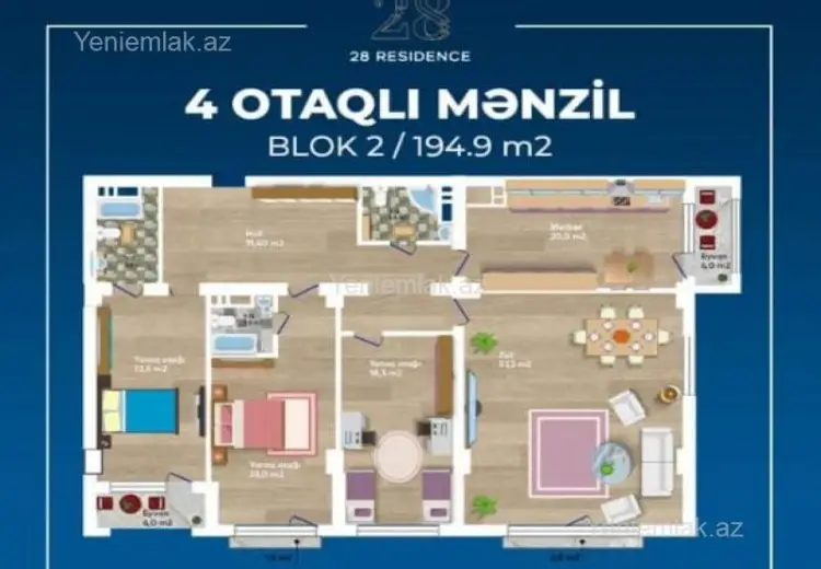 682 000 AZN - 4 otaqlı mənzil Satılır, Nəsimi, Bakı