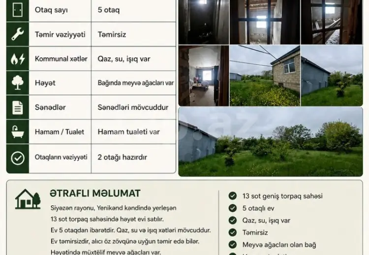 50 000 AZN - 5 otaqlı mənzil , Siyəzən