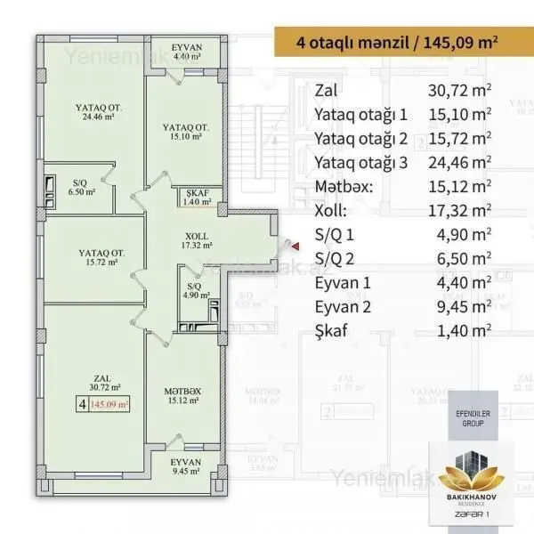 315 000 AZN - 4 otaqlı mənzil Satılır, Bakıxanov qəs., Sabunçu, Bakı