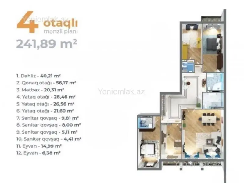 678 000 AZN - 4 otaqlı mənzil Satılır, Nəsimi, Bakı