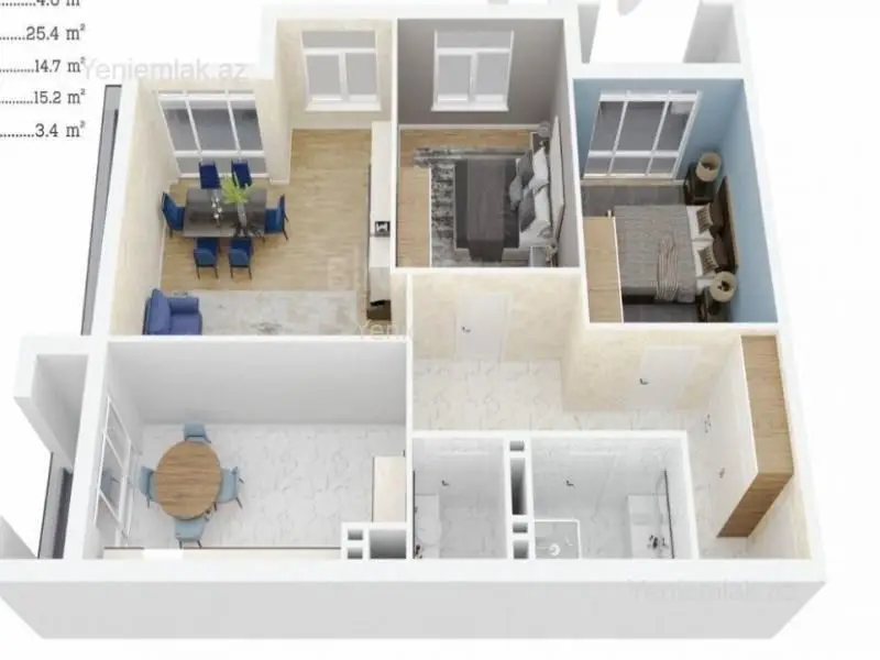 336 000 AZN - 3 otaqlı mənzil Satılır, Binəqədi qəs., Binəqədi, Bakı
