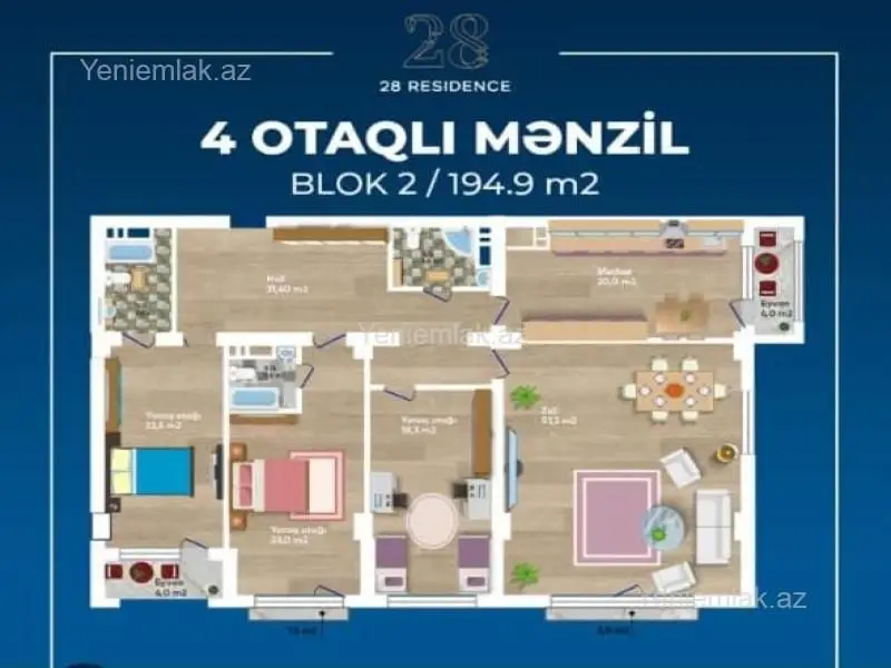 682 000 AZN - 4 otaqlı mənzil Satılır, Nəsimi, Bakı