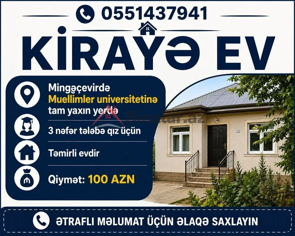 100 AZN - 2 otaqlı mənzil Kirayə (aylıq), Mingəçevir