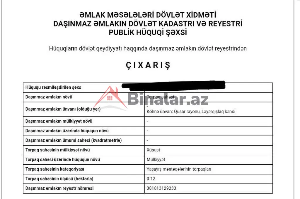 36 000 AZN - 27 sot Torpaq Satılır, Xudat