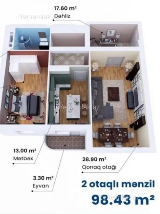 305 000 AZN - 2 otaqlı mənzil Satılır, Nəsimi, Bakı
